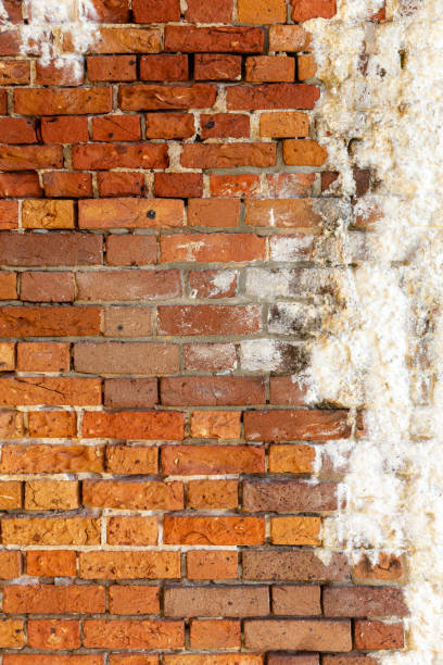 vecchio sfondo del muro di mattoni con calcare - spall foto e immagini stock