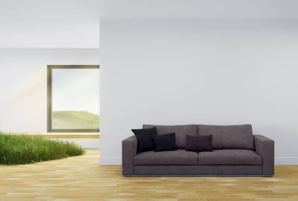 Large luxury modern bright interiors Living room mockup illustration 3D rendering image