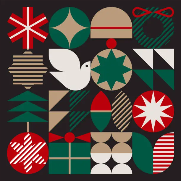 Vector illustration of Mid-century modern Christmas graphics — Aster System