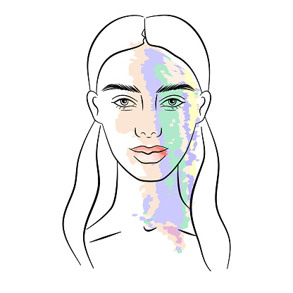 Detailed female face with abstract elements. Avatar for social media.