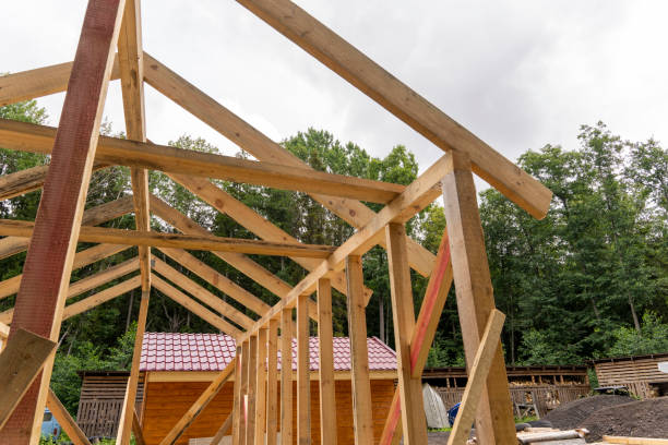 istock construction of a frame house. Timber frame house, new build roof 1413683244