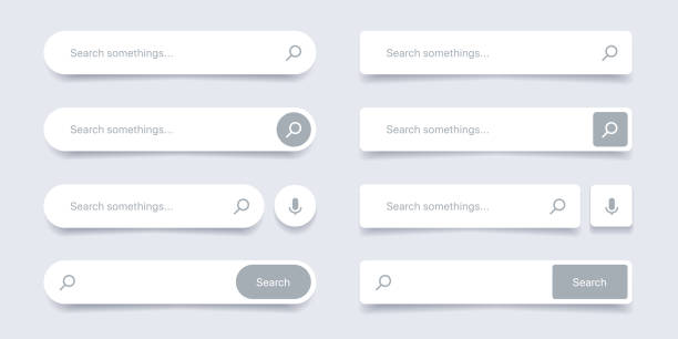 zestaw pasków wyszukiwania w internecie. pasek wyszukiwania, kolekcja pól wyszukiwania. nawigator przeszukiwany komputerowo. zestaw elementów do zaprojektowania interfejsu strony internetowej, aplikacji mobilnej, ui ux. - seo design search engine magnifying glass stock illustrations