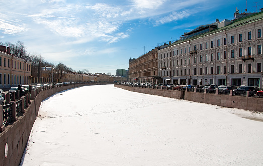 Petersburg, Russia - March 27 , 2021: Fontanka river .