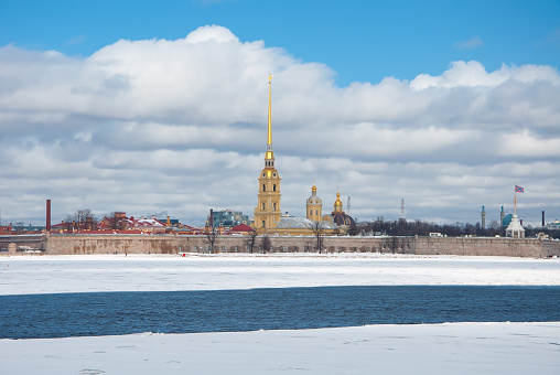 St. Petersburg, Russia - March 27 , 2021: Peter and Paul Fortress on Zayachy Island