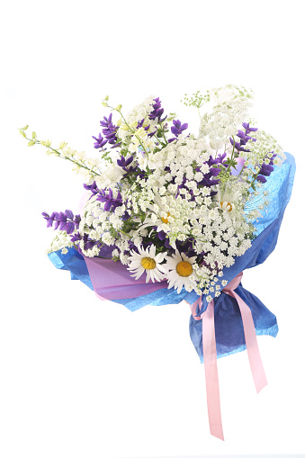 large flower arrangement or bridal bouquet with Roses and Lilacs cut out on white background