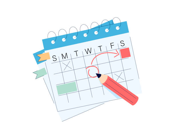 Flat calendar Icon. Calendar on the wall. Vector illustration. Circle Date on Huge Calendar Planning Important Matter. Flat calendar Icon. Calendar on the wall. Vector illustration. Circle Date on Huge Calendar Planning Important Matter. Time Management, Work Organization and Life Events Notification, Memo Reminder calendar date circled stock illustrations