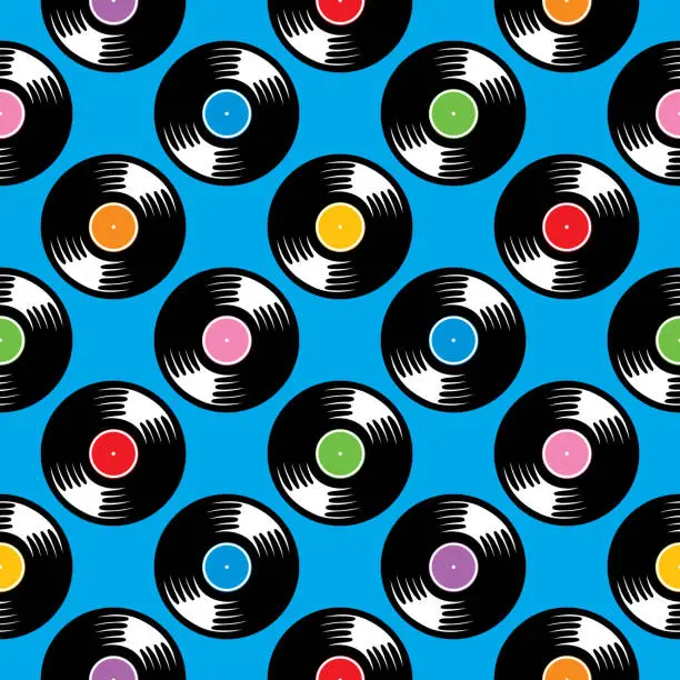 Vector illustration of Multi Colored Vintage Records Seamless Pattern