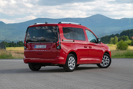 Lomnica, Poland - 22 June, 2022: Ford Tourneo Connect stopped on a parking. This model is a popular LAV / compact MPV in Europe.
