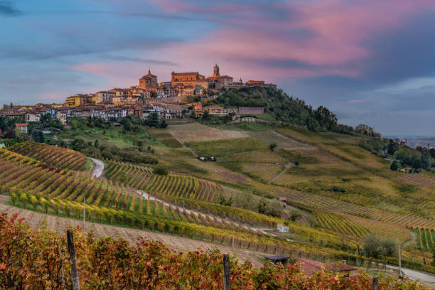 La Morra village in Piedmont Italy stock photo