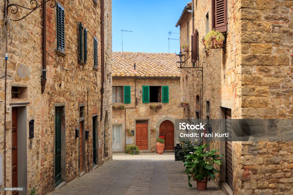 San Donato al Poggio, Tuscan medieval town in Chianti Old town in Tuscany House Stock Photo