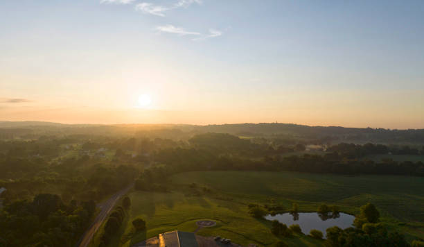 Helicopter Pad and Virginia Sunrise stock photo