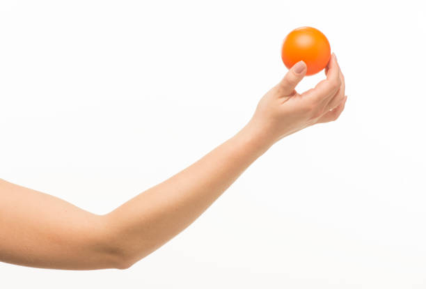 istock female hands holding an orange sponge ball on a white background isolated 1413700841