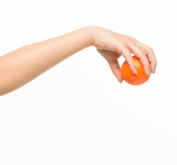 istock female hands holding an orange sponge ball on a white background isolated 1413700844