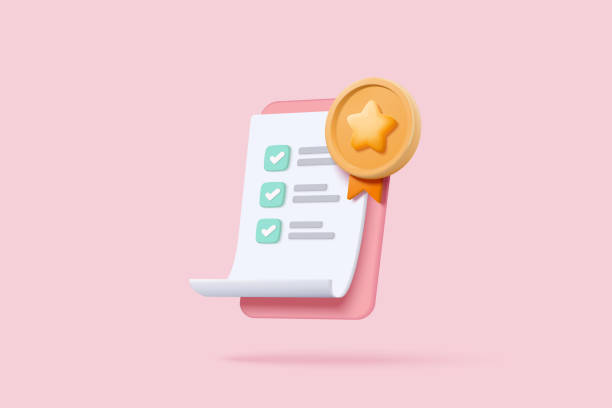 istock 3d certificate or diploma icon with stamp and ribbon bow isolated background. White clipboard task management todo check list, work on project plan concept. 3d vector render on pink background 1413701584