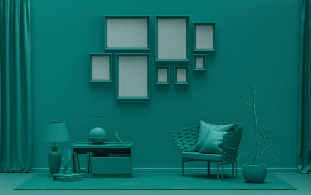 istock flat dark green color room, gallery wall template with eight frames 1413702833
