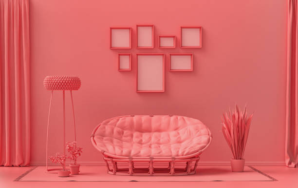 istock Mock-up poster gallery wall with 7 frames in solid pastel light pink, pink room 1413702866