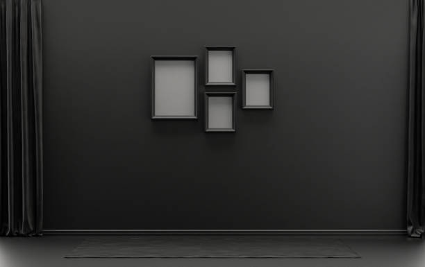 istock Interior room in plain monochrome black dark, 4 frames, Gallery wall 1413703494