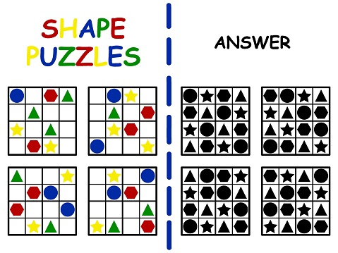 Shapes Answer Shape Puzzles Set With Answer For Kids Vector Illustration Stock ...