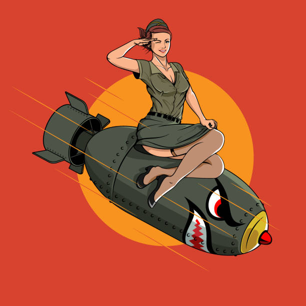 drop a bombshell ww2 pin up mädchen illustration - pin up stock-grafiken, -clipart, -cartoons und -symbole