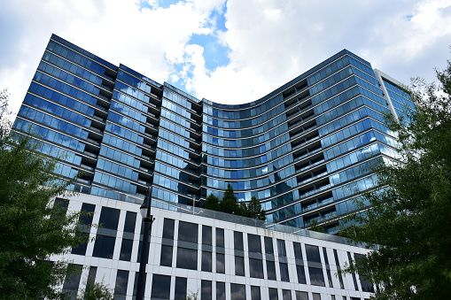 A condominium high rise on a cloudy day