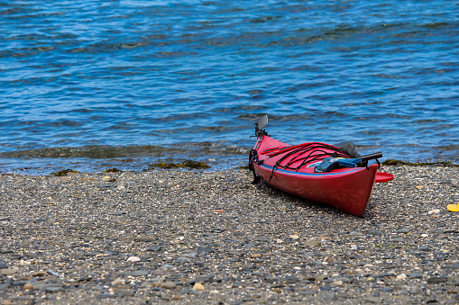 Canoe on the beach in Gaspé, QC, Canada