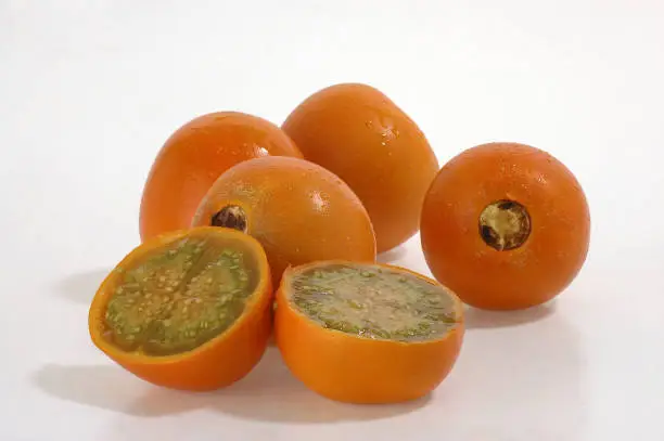 Exotic tropical fruit called lulo (Solanum quitoense )