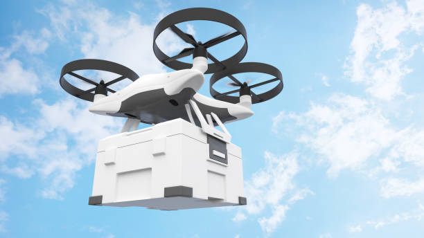 istock Using technology to control long distance transport drones, remote land transport drones, air cargo drones, 3D rendering. 1413725714