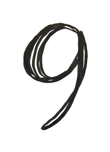 Number Nine Left Handdrawn Lettering Number Nine Isolated On White Background Object 9 ...