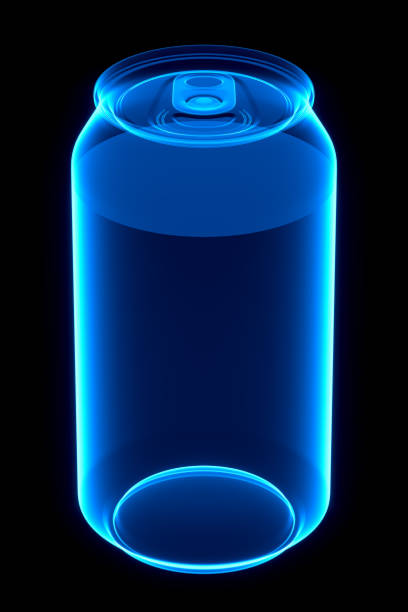 3D Soda Drink Can Hologram on Black Background With Clipping Path