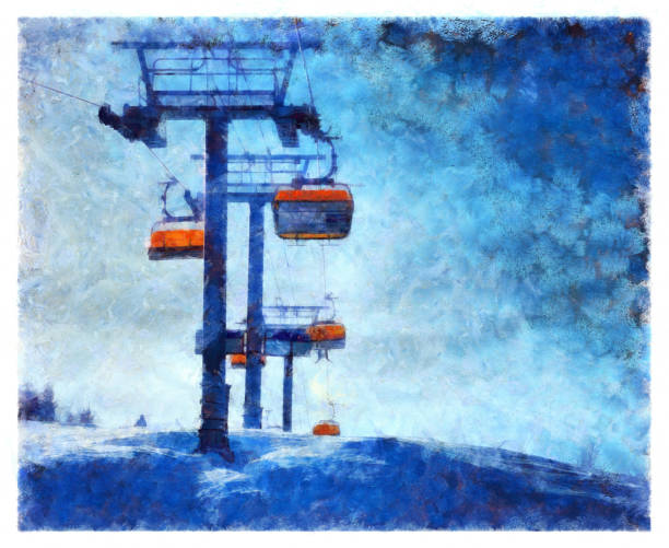 napowietrzna kolejka linowa ośrodek narciarski - cyfrowa manipulacja zdjęciami - overhead cable car ski utah cable car stock illustrations