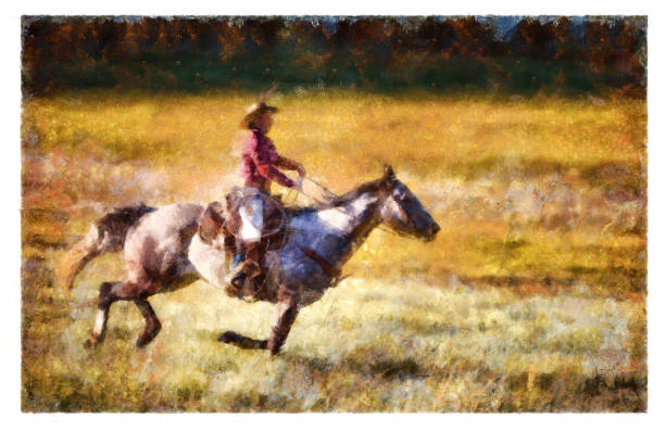 istock Cowgirl Horseback Riding - digital photo manipulation 1413733833