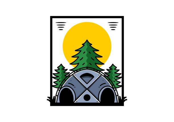 Big family tent and pine trees illustration badge design Illustration badge design of a Big family tent and pine trees big family sunset stock illustrations