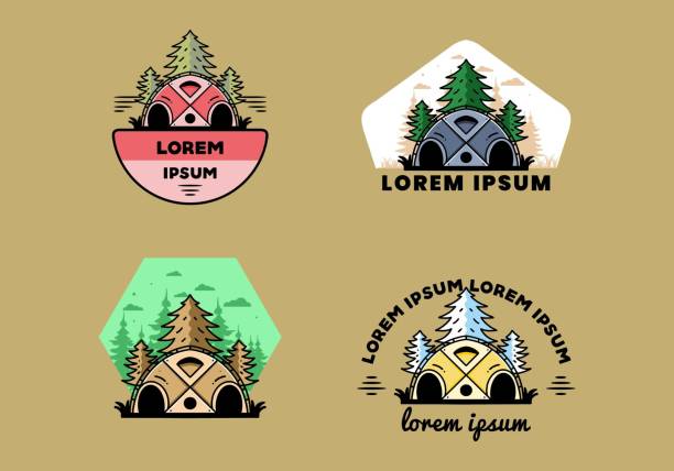 Big family tent and pine trees illustration badge design Illustration badge design of a Big family tent and pine trees big family sunset stock illustrations