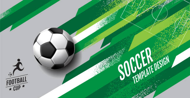 ilustraciones, imágenes clip art, dibujos animados e iconos de stock de diseño de plantilla de fútbol, banner de fútbol, diseño de maquetación deportiva, tema verde, vector - youth culture backgrounds computer graphic poster