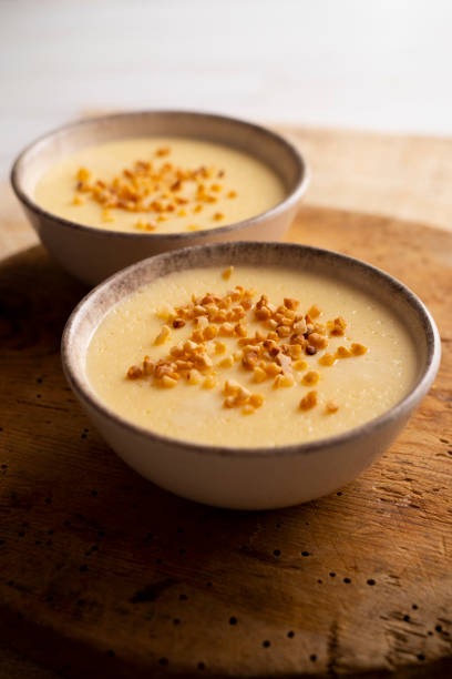 istock Custard with milk cream and almond crocant. 1413740201
