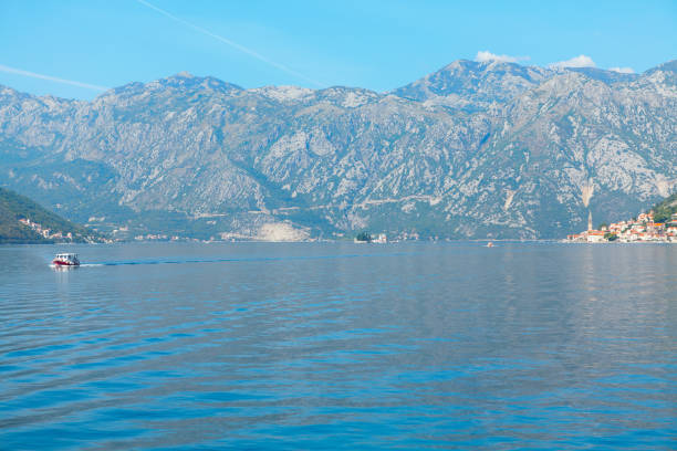 Stunning Bay of Kotor in Montenegro . Coastal Balkans mountains