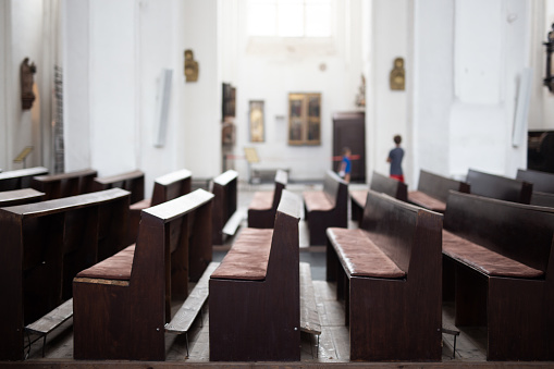 Pews in the church in Gdańsk.