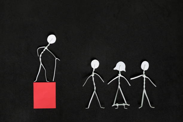 istock Old wise man or elderly leader concept. Human stick figure in dark black background. 1413745378