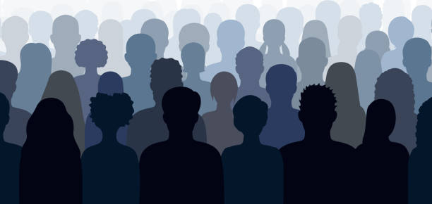 Vector characters - silhouettes. Unrecognizable portraits of women and men. Group of people. Vector illustration of group of people. racial equality stock illustrations