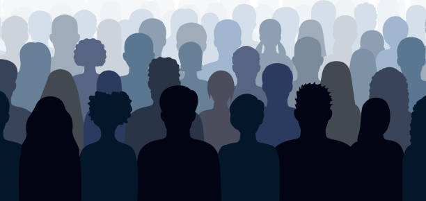 Vector characters - silhouettes. Unrecognizable portraits of women and men. Group of people. Vector illustration of group of people. large group of people stock illustrations
