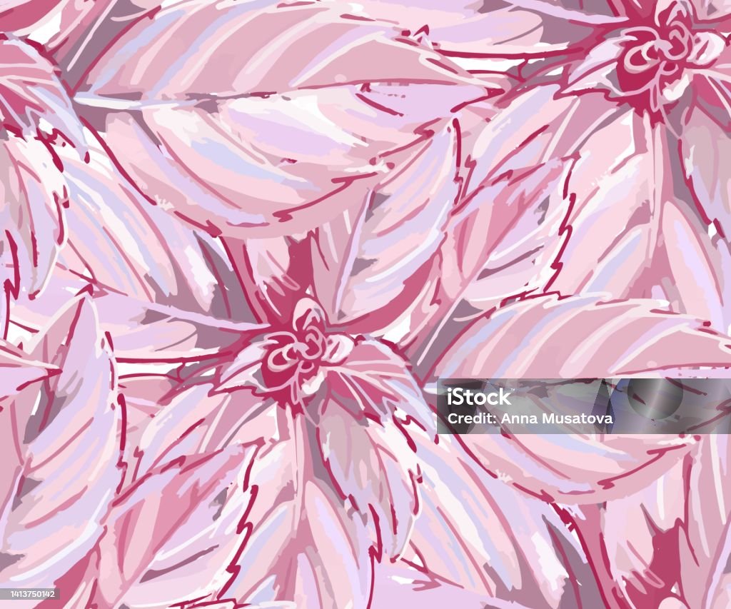 Pink Basil Seamless Pattern Background Pink Basil Leaves Large Leaves Basil ...