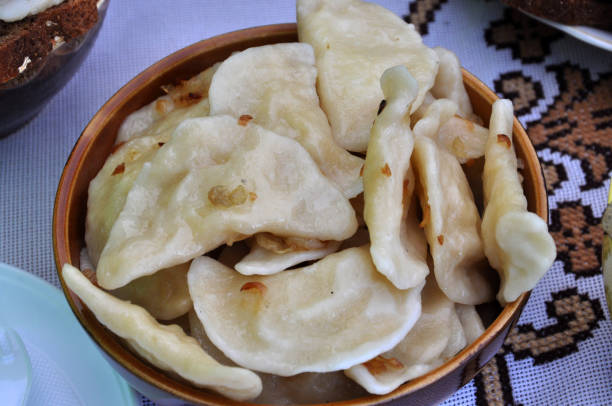 istock Ukrainian dumplings with potatoes and greaves 1413750180