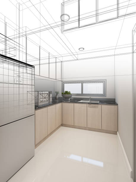 istock abstract sketch design of kitchen room ,3d rendering 1413750399