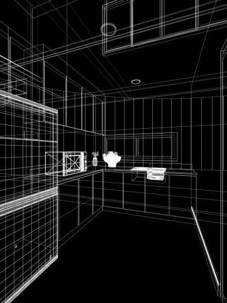 abstract sketch design of kitchen room ,3d rendering