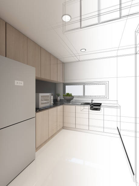 istock abstract sketch design of kitchen room ,3d rendering 1413750426