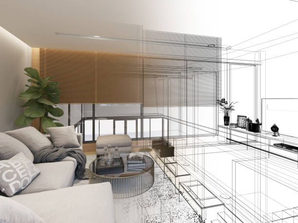 istock sketch design of interior living, 3d rendering 1413750474