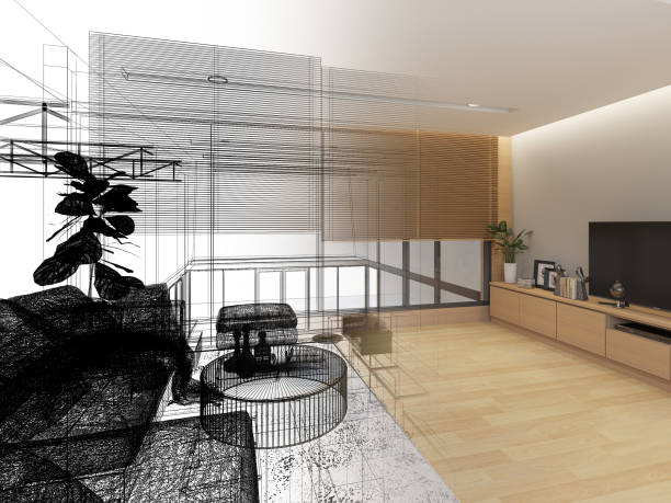 istock sketch design of interior living, 3d rendering 1413750476