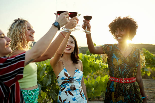 celebratory toast in penedès wine region south of barcelona - estabelecimento vinicola imagens e fotografias de stock