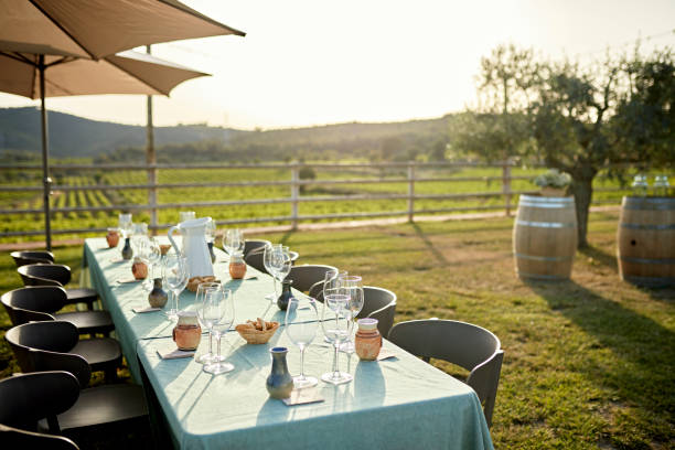 istock Outdoor table set for wine tasting 1413751525
