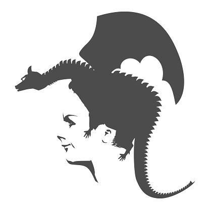 Abstract girl hairstyle. Dragon and young woman
